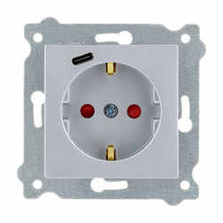 Földelt Schuko aljzat 2P+E + C típus Ezüst 274/10E EXEN