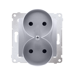 Simon 54 Premium Ezüst földetlen dupla aljzat, biztonsági zsaluval, csavaros csatlakozók, DG2MZ.01/43