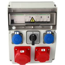 Épület elosztószekrény felszerelt ASTAT 393 Plus IP65 32A/5P, 16A/5P, 2x230V SCHUKO IP44 IK08, 0-1(32A), kapcsolók Schneider