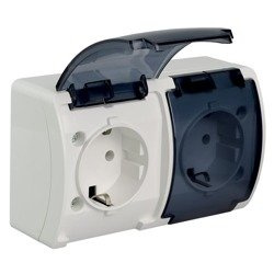 Vízálló kettős Schuko földelt aljzat (2×2P+F) füstszínű fedéllel, fehér, IP44 KOALA 182-51 ViPlast