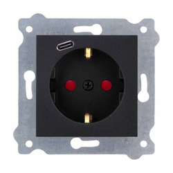 Földelő aljzat Schuko 2P+E + USB C típus Fekete fémes 274/14E EXEN