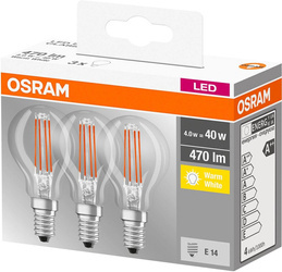 Osram Base filament LED izzó, kisgömb forma, E14, 4.5W, 2700K, 3db