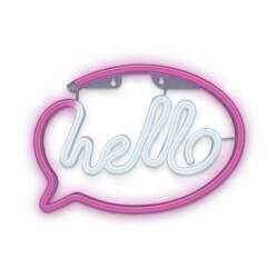 Neon LED fali lámpa HELLO rózsaszín fehér denevér + USB FLNE15 T-00451 PLASTROL