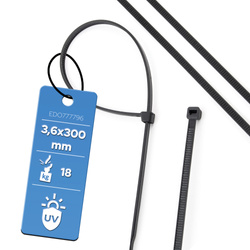 Kábelkötöző 3,6x300 Fekete UV (100 db) EDO777796 EDO Technic