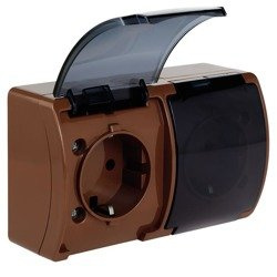 Vízálló kettős Schuko földelt aljzat (2×2P+F) füstszínű fedéllel, barna, IP44 KOALA 182-52 ViPlast