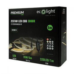 LED 320 COB 24V 7W/m 3000K 5m szalag szett + RF vezérlő + tápegység IP20 Eco Light