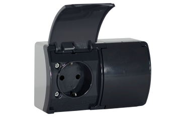 Kettős vízálló Schuko földelt dugalj antracit fedéllel, IP44, szürke–antracit KOALA 182-09 ViPlast