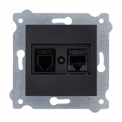 Cat.6 számítógép + telefon aljzat Fekete metálfényű 256/14E EXEN