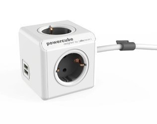 PowerCube bővített USB kocka 3 m, F típusú Schuko, 2x USB szürke Allocacoc
