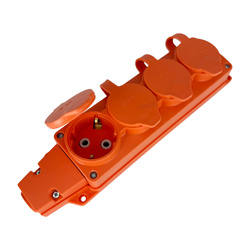 Gumiházas négyszeres Schuko dugalj IP54, narancssárga | 221.000.401 | HOROZ