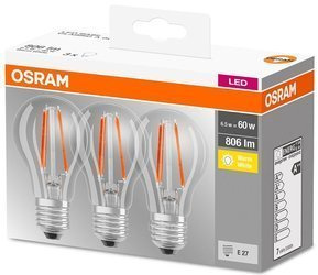3x FILAMENT LED izzó készlet E27 6.5W 2700K 806lm Osram 6.5W 2700K 806lm