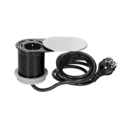 Ø6cm-es, süllyesztett, csúszófedéllel ellátott bútoraljzat, USB töltő és 1,9m-es kábel, 1x2P+Z (Schuko), 1xUSB (A típus, 2,4A), 3x1,5mm2