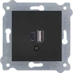 Kettős USB töltőaljzat Type C + Type A, fekete metál 277/14E EXEN