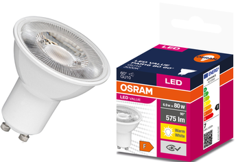 LED VALUE PAR16 GU10 6.9W =80W 3000K 575lm izzó 60db Osram