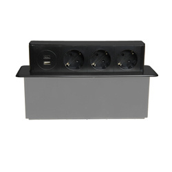 Beépített bútoraljzat 3x230V SCHUKO típus, 1xUSB A, 1xUSB C Plastrol W-72015