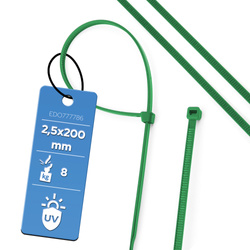 Kábelkötegelő 2,5x200 zöld, UV-álló (100 db) EDO777786 EDO Technic