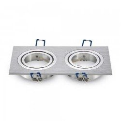 Beépített halogén lámpatest 2xGU10 csiszolt acél téglalap V-TAC