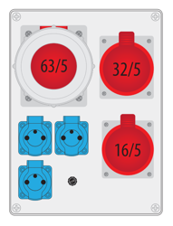 R-BOX 300 1x63A/5P, 1x32A/5P, 1x16A/5P, 3x250V kapcsolóberendezés B.18.3168 Pawbol