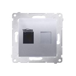 Simon 54 Premium Ezüst, szimpla, számítógép aljzat RJ45 6-os kat. biztonsági zsaluval D61.01/43