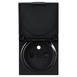 Egyes földelt aljzat fedéllel, IP44 védettséggel, fekete, ViP ViPlast sorozat