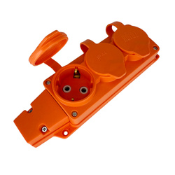 Gumiházas hármas Schuko dugalj IP54 narancssárga | 221.000.301 | HOROZ