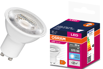 OSRAM Value PAR16 műanyag ház/6,9W/575lm/4000K/GU10/230V/36fok/83lm/W LED spot izzó
