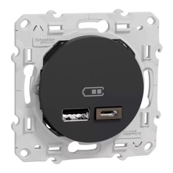 USB kettős aljzatú töltő - A+C típusú 5V DC 2.4A antracit Odace