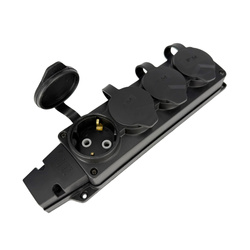 Gumiházas négyes Schuko dugalj IP54 fekete | 220.000.401 | HOROZ