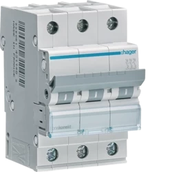 3 pólusú túláram-megszakító 6kA jellemző C 20A 3 modul MCN320 Hager