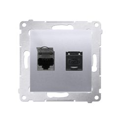 Simon 54 Premium Ezüst, dupla, számítógép aljzat RJ45 6-os kat, biztonsági zsaluval D62.01/43