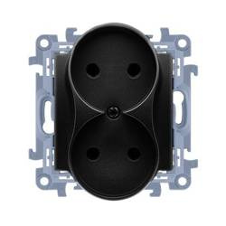Dupla elektromos aljzat földelés nélkül (modul) 16A 250V matt fekete Simon 10