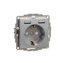 Gniazdo schuko z USB A+A 2 srebrny 2P+E IP20 SDD113052 Sedna Design Schneider electric