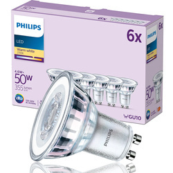 6x GU10 izzó 4.6W (50W) meleg fehér 2700K 355lm 77lm/W
