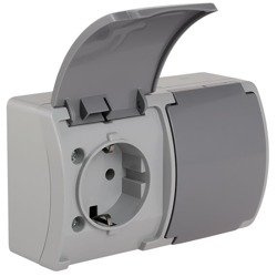 Vízálló kettős Schuko földelt aljzat (2×2P+F) fedéllel, szürke-grafit, IP44 KOALA 182-08 ViPlast