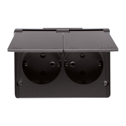 Felületre szerelhető, dupla Schuko aljzat, IP44 fröccsenésálló, áramköri biztonsági zsaluval, Skandináv változat  16A, 250V~, csavaros csatlakozók, antracit Kontakt Simon EGSZ2NZB/48