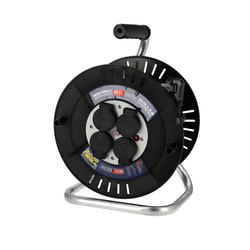 Dobos hosszabbító 4 aljzattal SCHUKO IP44 fekete 3×2,5 mm² 30 m | 310.130.301 | HOROZ