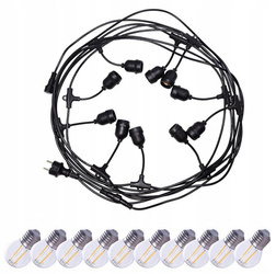 Kerti koszorú készlet DANDA 10xE27 10m IP54 vízálló fekete + 10 LED izzó G45 E27 2W 3000K