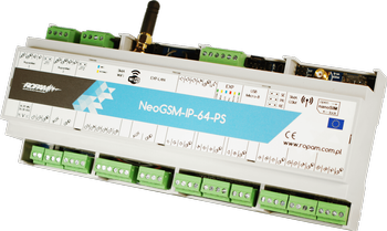 GSM/IP vezérlőpanel, 17VAC/24VDC, puffer tápegység 12V/1.5A, 4 zóna, BIx8-64, BOx8-40, DIN 12M