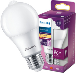 LED érzékelő A60 E27 8W =60W 2700K meleg WW 806lm mozgásérzékelővel Philips