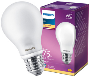 LED izzó klasszikus üveg E27 8,5W 2700K A60 meleg Philips