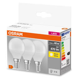 Osram Base matt műanyag búra, 5W, 470lm, 2700K, E14 LED kisgömb izzó 3 db