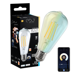 RUVA Smart EDISON LED izzó, dimmelhető, E27 7W 2700-6500K 806lm WiFi Tuya Smart EDO777430 EDO Solutions