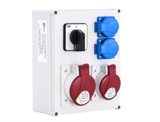 Wyposażona rozdzielnia budowlana IP54 16A/5P, 32A/5P, 2x230V, wyłącznik 0-1